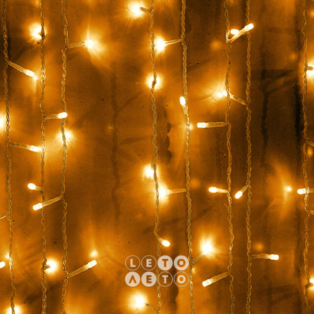 Светодиодный занавес Quality Light 2*1 м, 200 желтых LED ламп, прозрачный ПВХ, соединяемый, IP44 BEAUTY LED