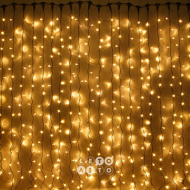 Светодиодный занавес Quality Light 1*6 м, 600 теплых белых LED ламп, черный ПВХ, соединяемый, IP44 BEAUTY LED
