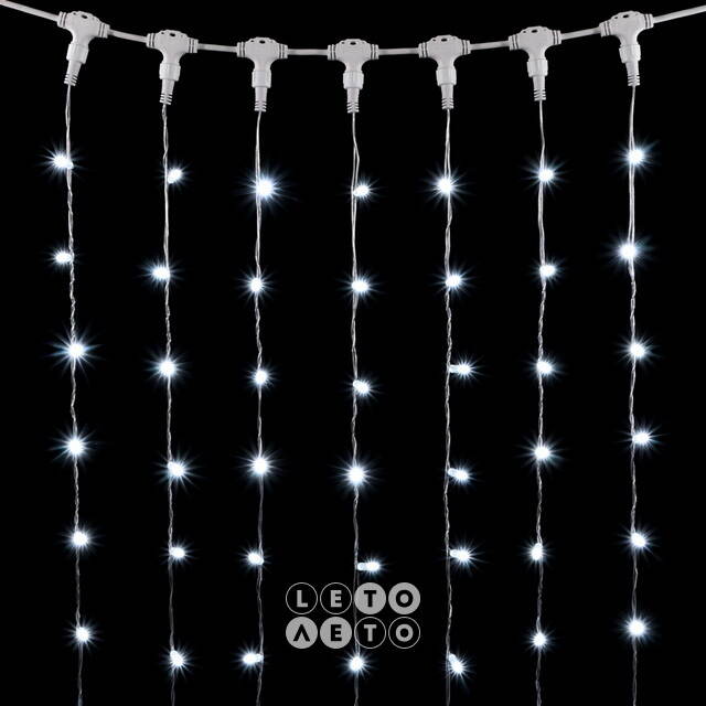 Светодиодный занавес Quality Light Cap 1*6 м, 600 холодных белых LED ламп, прозрачный ПВХ, соединяемый, IP65 BEAUTY LED