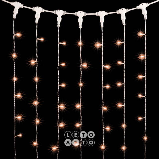 Светодиодный занавес Quality Light 1*9 м, 900 экстра теплых белых LED ламп, прозрачный ПВХ, соединяемый, IP44 BEAUTY LED