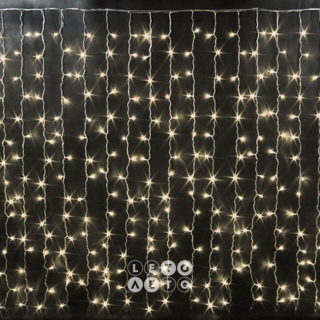 Гирлянда Дождь Rich Led Cap 2*1.5 м, 300 тёплых белых LED ламп, белый ПВХ, соединяемая, IP65 Rich Led