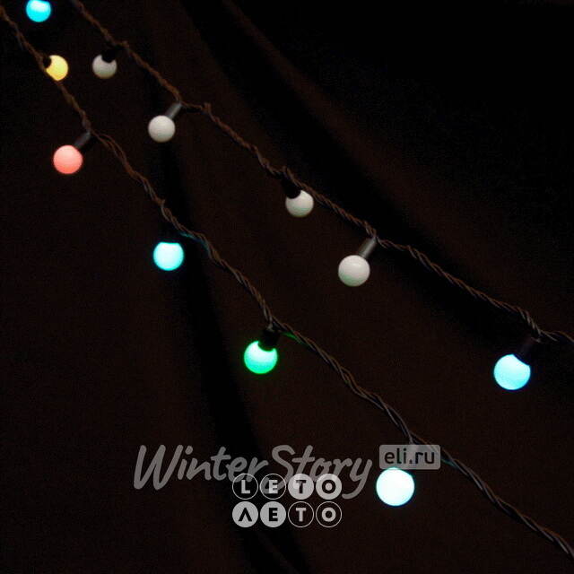 Светодиодная гирлянда Мультишарики 23 мм 50 RGB LED ламп 7.5 м, черный КАУЧУК+ПВХ, соединяемая, IP65 Rich Led