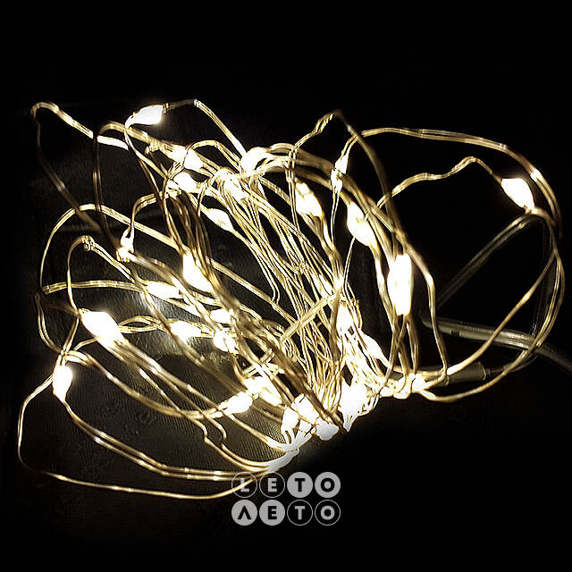 Светодиодная гирлянда Капельки на батарейках 30 теплых белых мини LED ламп 1.8 м, серебряная проволока, контроллер, IP20 Snowhouse