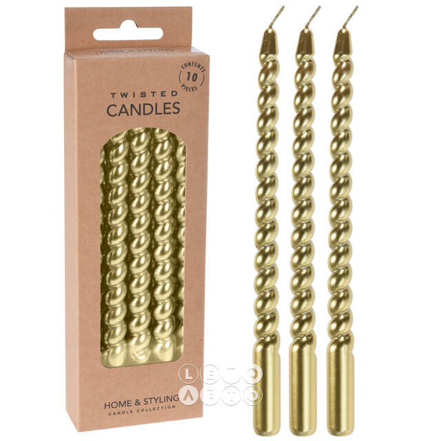 Свечи витые Precioso Vela 17 см, 10 шт, золотой металлик Koopman