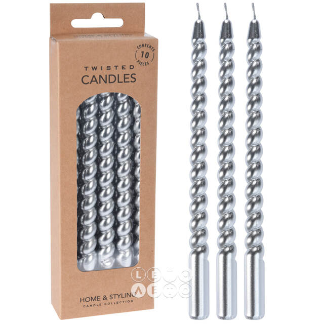 Свечи витые Precioso Vela 17 см, 10 шт, серебряный металлик Koopman