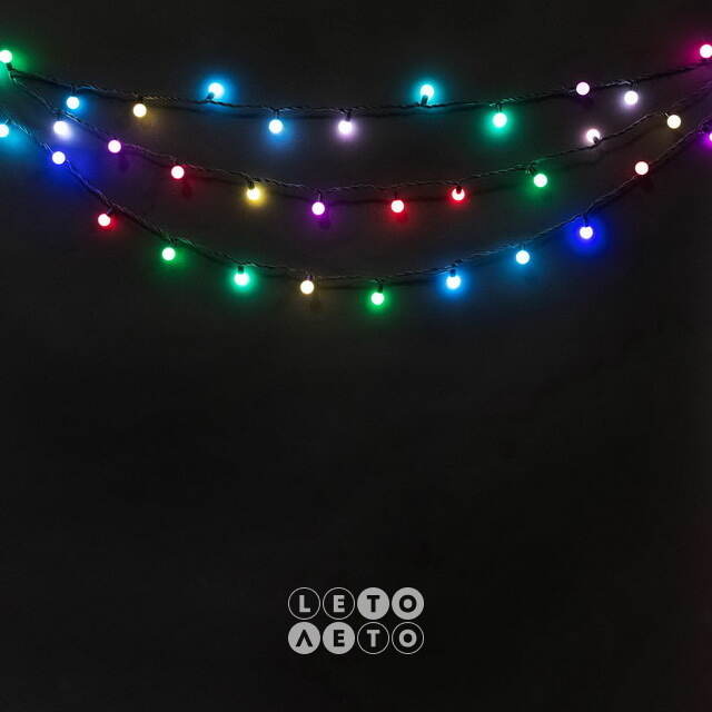 Светодиодная гирлянда Мультишарики 13 мм 100 RGB LED ламп 10 м, черный ПВХ, соединяемая, IP44 BEAUTY LED