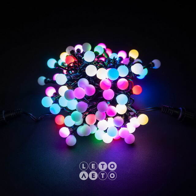 Светодиодная гирлянда Мультишарики 13 мм 100 RGB LED ламп 10 м, черный ПВХ, соединяемая, IP44 BEAUTY LED