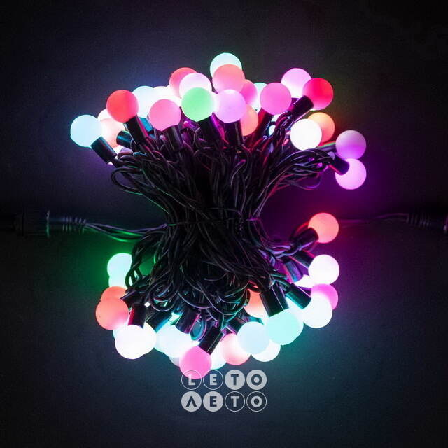 Светодиодная гирлянда Мультишарики 13 мм 100 RGB LED ламп 10 м, черный ПВХ, соединяемая, IP44 BEAUTY LED