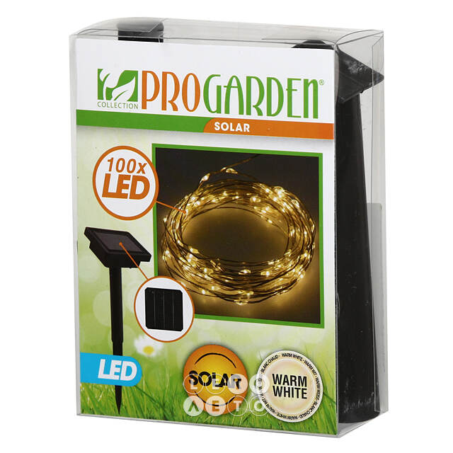 Гирлянда на солнечной батарее Роса Solar ProGarden 5 м, 100 теплых белых LED, серебряная проволока, контроллер, IP44 Koopman