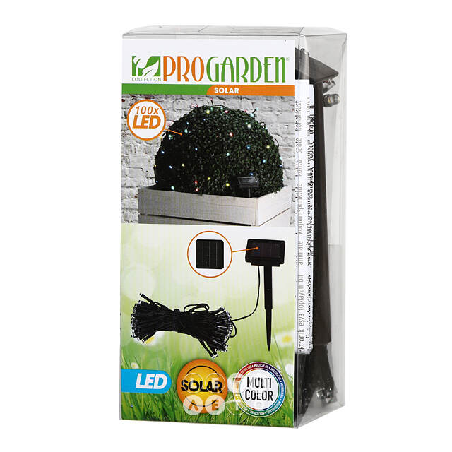 Гирлянда на солнечной батарее Solar ProGarden 10 м, 100 разноцветных LED, черный ПВХ, IP44 Koopman