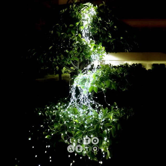 Гирлянда Лучи Росы 10*3 м, 300 холодных белых мини LED ламп, серебряная проволока, IP44 Koopman