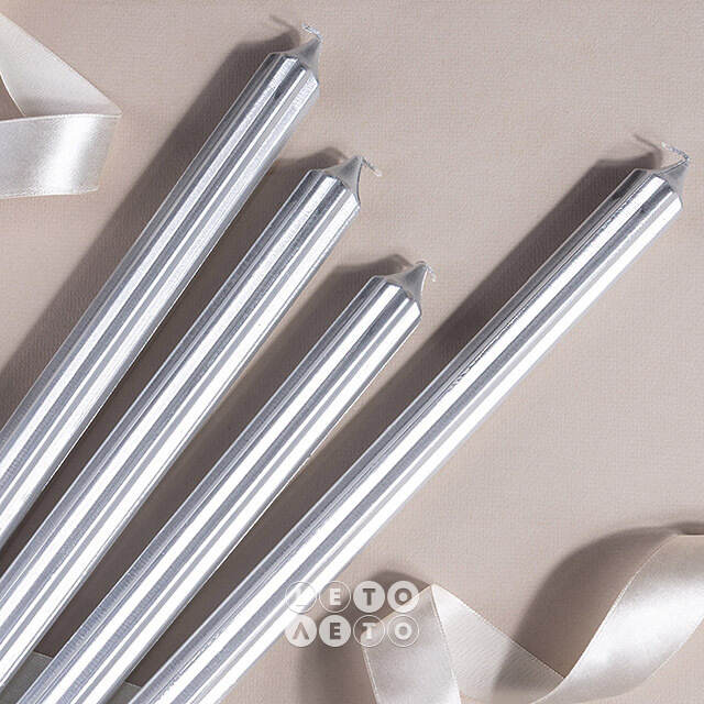 Высокие свечи 30 см Астерия серебряные, 4 шт Candleslight (Кэндлслайт)
