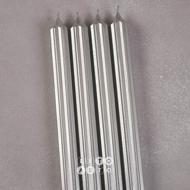 Высокие свечи 30 см Астерия серебряные, 4 шт Candleslight