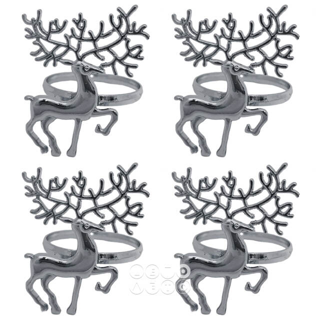 Кольца для салфеток Олени, 5 см, 4 шт, серебряные Due Esse Christmas