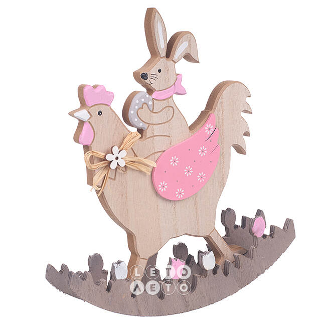 Декоративная фигурка Курочка-Качалка и Кролик Банни 23 см розовая Due Esse Christmas