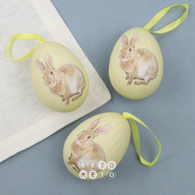 Пасхальные украшения Яйца: Easter Bunny 9 см желтые, 3 шт, подвеска Due Esse Christmas