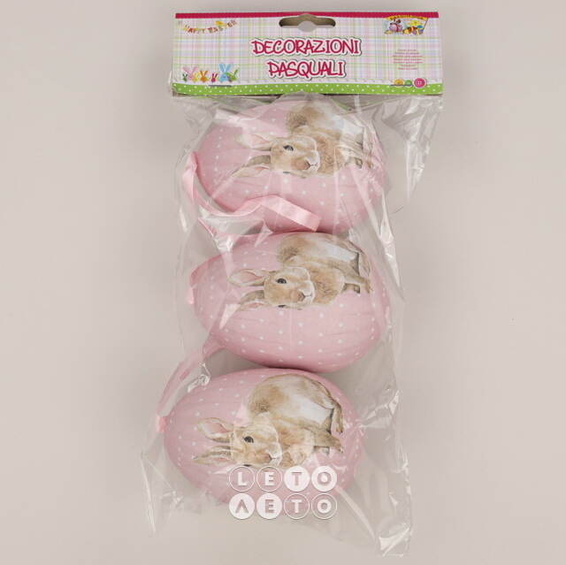 Пасхальные украшения Яйца: Easter Bunny 9 см розовые, 3 шт, подвеска Due Esse Christmas