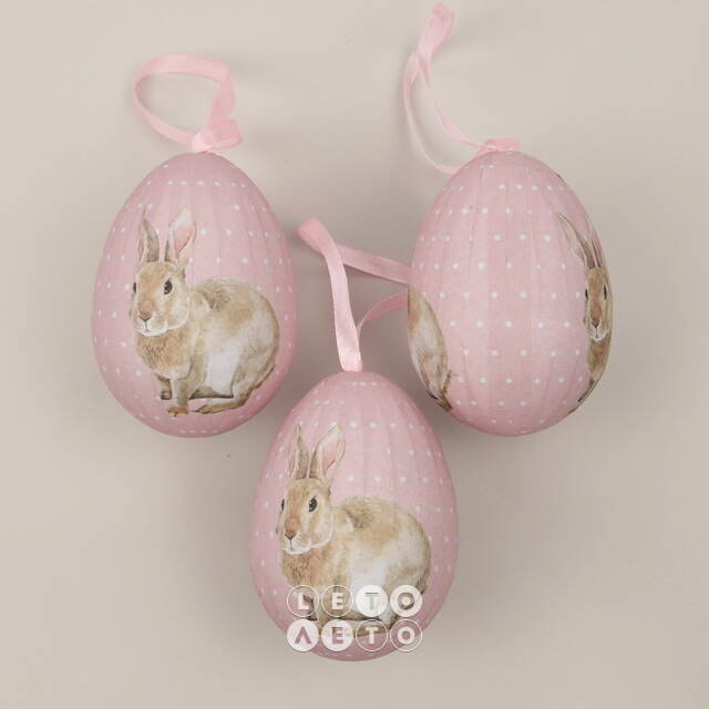 Пасхальные украшения Яйца: Easter Bunny 9 см розовые, 3 шт, подвеска Due Esse Christmas