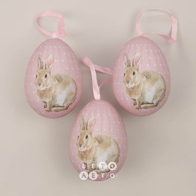 Пасхальные украшения Яйца: Easter Bunny 9 см розовые, 3 шт, подвеска Due Esse Christmas