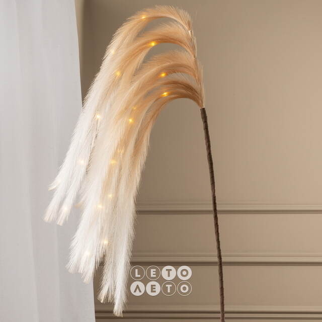 Светящаяся ветка с перьями Monike White 130 см, теплые белые LED лампы, таймер, на батарейках Koopman