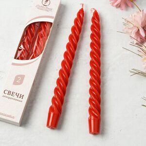 Свечи витые 24.5 см, 2 шт, красные
