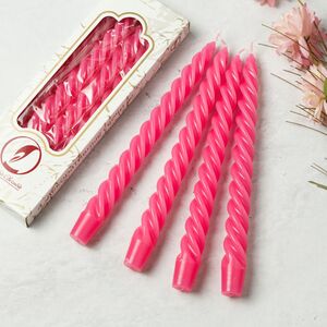 Свечи витые 24.5 см, 4 шт, темно-розовые