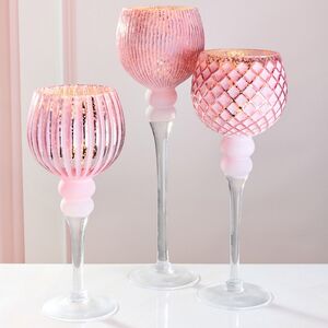 Набор стеклянных подсвечников-бокалов Виндлайт 30-40 см розовый, 3 шт