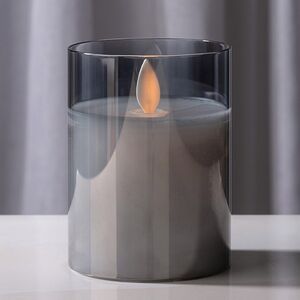 Светильник свеча восковая с живым пламенем Лацио 10 см дымчатая на батарейках