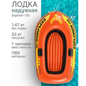 Надувная лодка Explorer-100 одноместная 147*84*36 см INTEX фото 2