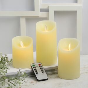 Набор восковых светодиодных свечей с имитацией пламени Magic Flame 11-15 см, 3 шт, с пультом, кремовые, на батарейках Peha фото 4