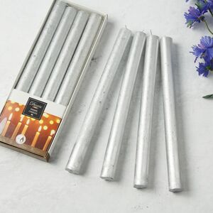 Высокие свечи Серебряный Металлик 25*2.2 см, 4 шт