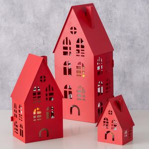 Набор подсвечников - домиков Belfast 13-38 см красный, 3 шт