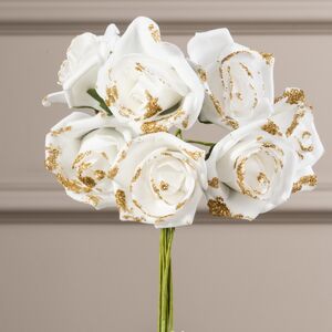 Искусственные розы для декора Лолита 18 см, 7 шт, белые с золотым Ideas4Seasons (Идеас Фор Сезонс) фото 3