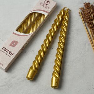 Свечи витые 24.5 см, 2 шт, золото