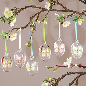 Декоративные пасхальные яйца - Tropical Butterflies 6 см, 6 шт, подвеска Winter Deco фото 1
