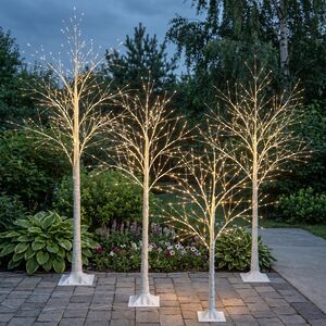 Светодиодное дерево Березка заснеженное, теплые белые LED лампы, IP44