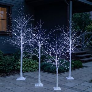 Светодиодное дерево Березка заснеженное, холодные белые LED лампы, IP44