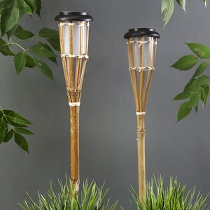 Садовый фонарь на солнечной батарее Solar Bamboo - Natural 65 см, с эффектом живого пламени, IP44 Koopman фото 4