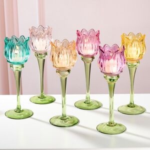 Набор стеклянных подсвечников - бокалов Тюльпаны Благоухание Лета 22 см, 6 шт