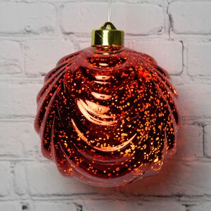 Светящийся елочный шар Леннарт 12 см красный, 5 теплых белых LED ламп, на батарейках Kaemingk фото 4