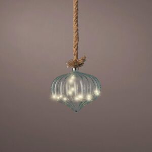 Подвесной светильник на канате Луковка - Blue 21*20 см, 15 микро LED ламп, таймер, на батарейках, стекло 