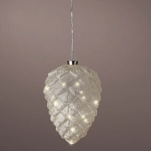 Подвесной светильник Шишка - Silver Perfecto 21*15 см, 15 теплых белых LED ламп, таймер, на батарейках, стекло