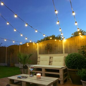 Гирлянда из лампочек, 20 экстра теплых белых LED ламп, 9.5 м, черный ПВХ, соединяемая, IP44