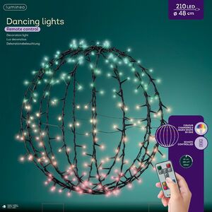 Светодиодный шар Lumineo Dancing Lights 48 см, 210 теплых белых/разноцветных LED ламп, пульт управления, IP44 Kaemingk фото 2