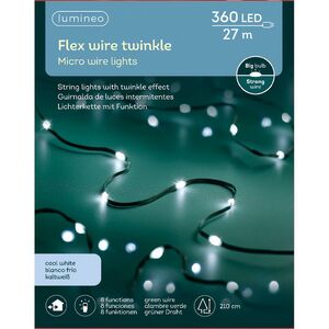 Светодиодная гирлянда Роса Micro Flex 27 м, 360 холодных белых LED, зеленый провод, контроллер, IP44 Kaemingk фото 7