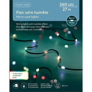 Светодиодная гирлянда Роса Micro Flex 27 м, 360 разноцветных LED, зеленый провод, контроллер, IP44 Kaemingk фото 6
