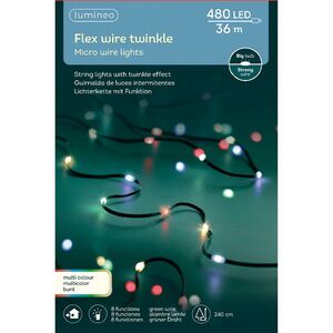 Светодиодная гирлянда Роса Micro Flex 36 м, 480 разноцветных LED, зеленый провод, контроллер, IP44 Kaemingk фото 6