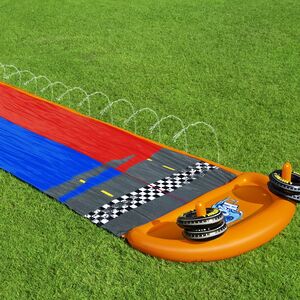 Водная дорожка для скольжения Double Splashy Slide 488 см с двумя надувными колечками Bestway фото 2