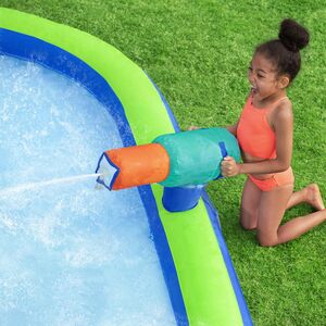 Водный игровой центр с горкой и стеной для скалолазания Turbo Splash 365*320*270 см синий Bestway фото 6