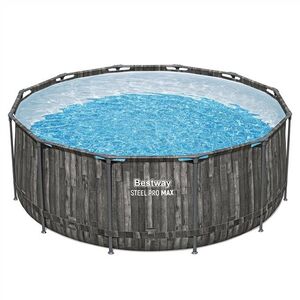 Каркасный бассейн 561PZ Bestway Steel Pro Max - Grey Wood 366*122 см, фильтр-насос, лестница